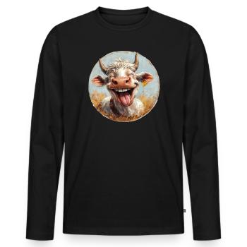 Lachende Kuh in schönen Farben - T-shirt manches longues Premium bio Homme - noir - Devant - Nico (187cm)