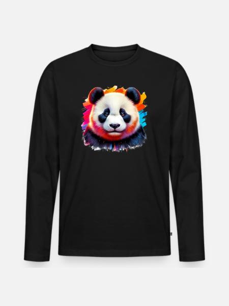 Panda - Männer Premium Bio Langarmshirt - Schwarz