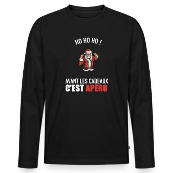 pull moche noël humour idée cadeau vêtement - T-shirt manches longues Premium bio Homme - noir - Devant - Nico (187cm)