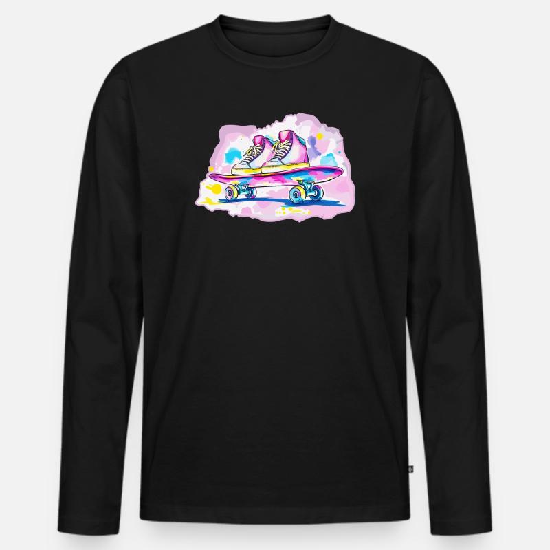 Skateboard mit Schuhe - Männer Premium Bio Langarmshirt - Schwarz