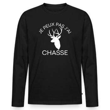 Je peux pas j'ai chasse - T-shirt manches longues Premium bio Homme - noir - Devant - Nico (187cm)