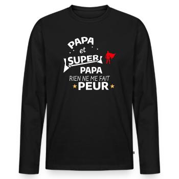 Super Papa et Hero Superpapa - T-shirt manches longues Premium bio Homme - noir - Devant - Nico (187cm)