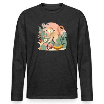 Playful monkey with tropical fruits - Men's Premium Organic Long Sleeve Shirt - heather anthracite - Front - Nico (187cm)