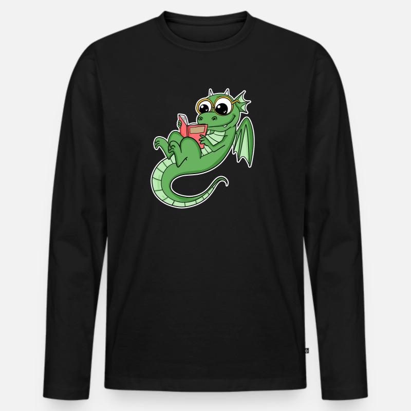 Drache Bücher Buch Lesen - Männer Premium Bio Langarmshirt - Schwarz