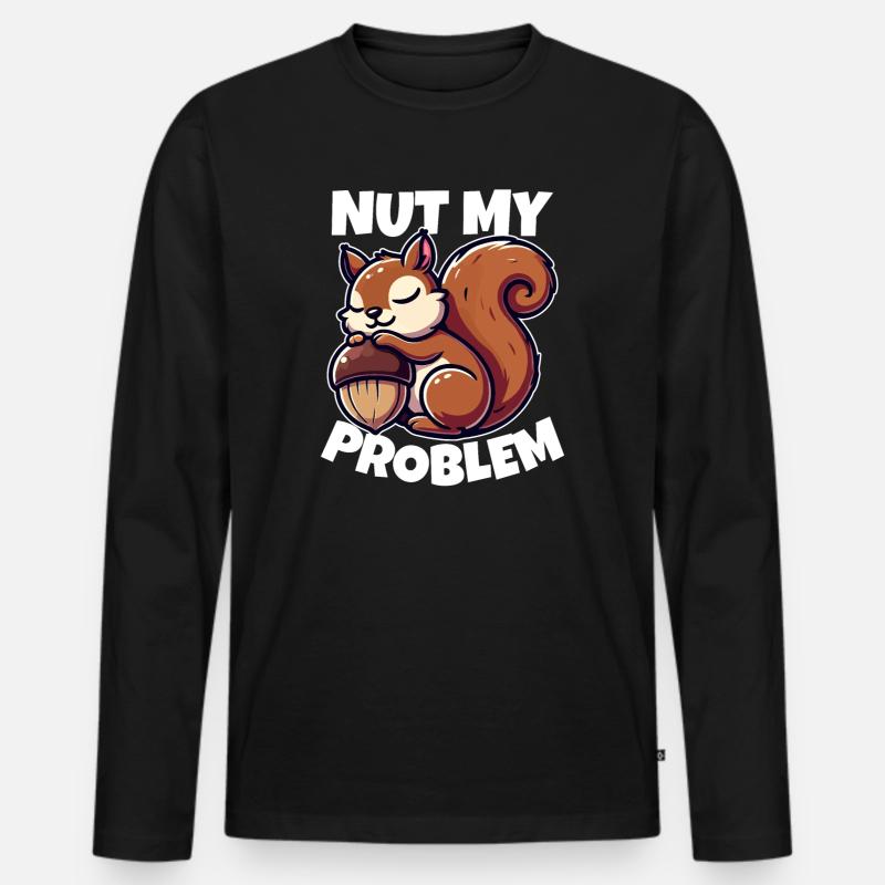 Nut My Problem - Witziges Eichhörnchen-Design - Männer Premium Bio Langarmshirt - Schwarz