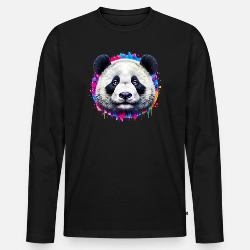 Panda - Männer Premium Bio Langarmshirt - Schwarz