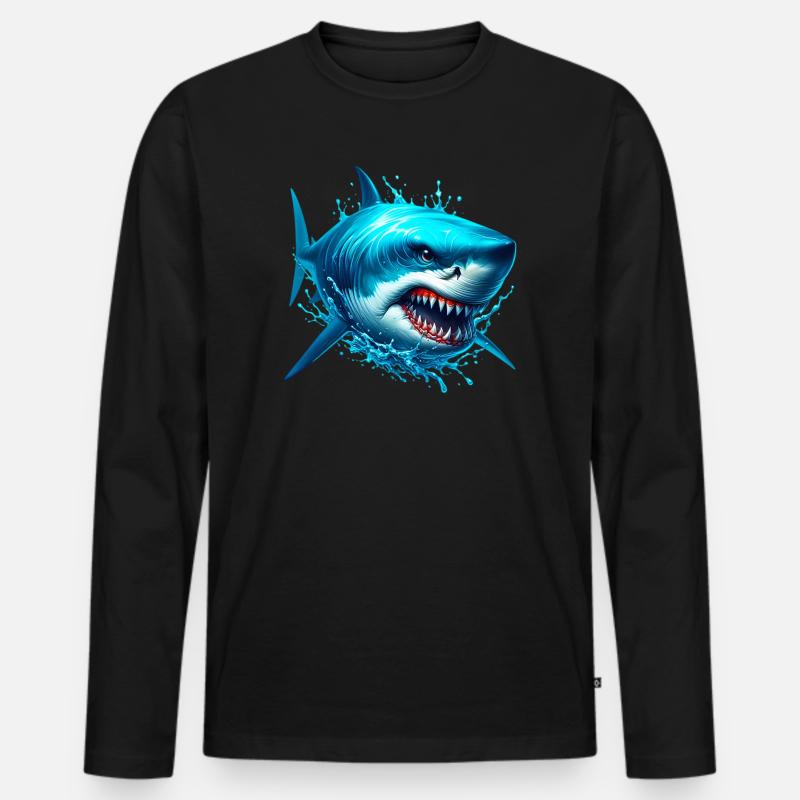Hai - Männer Premium Bio Langarmshirt - Schwarz