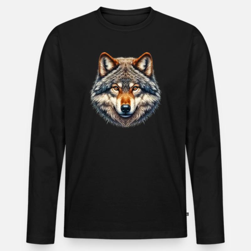 Wolf - Männer Premium Bio Langarmshirt - Schwarz