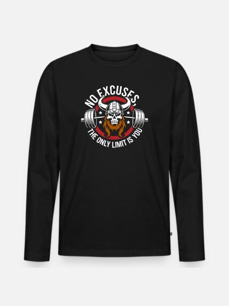 Viking Schedel Motiverende Gym Graphic - Mannen Premium Bio shirt met lange mouwen - zwart
