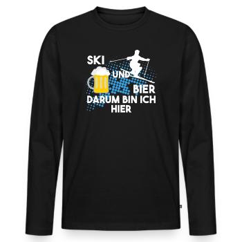 Ski und Bier darum bin ich hier - Männer Premium Bio Langarmshirt - Schwarz - Vorne - Nico (187cm)