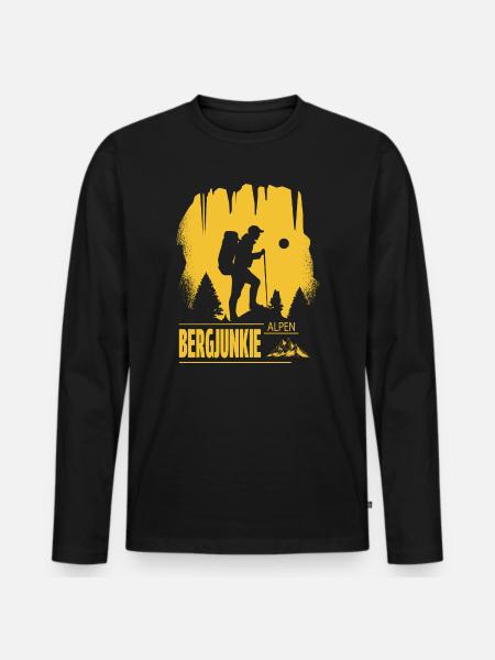Bergjunkie - Männer Premium Bio Langarmshirt - Schwarz