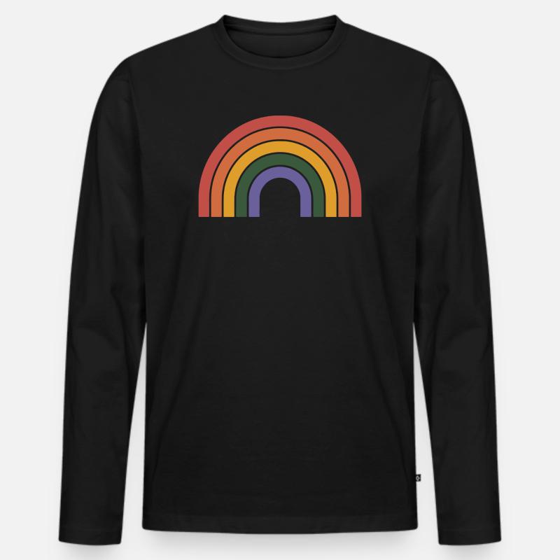 Retro Regenbogen Bogen Druck - Männer Premium Bio Langarmshirt - Schwarz