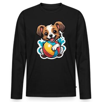 Niedlicher Hund mit Ball Motiv - Männer Premium Bio Langarmshirt - Schwarz - Vorne - Nico (187cm)