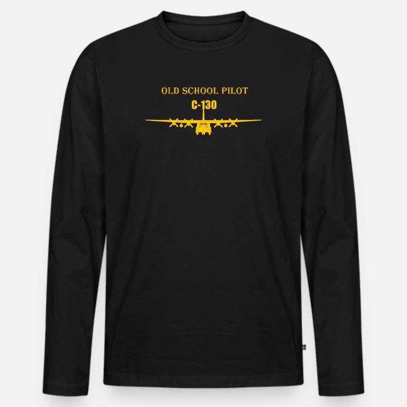 Old school pilot C-130 - Männer Premium Bio Langarmshirt - Schwarz