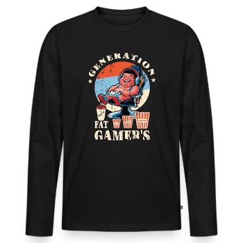 Fette Gamer Kinder - Männer Premium Bio Langarmshirt - Schwarz - Vorne - Nico (187cm)