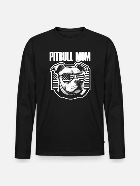 Pitbull Mom Patriotic Funny 4th of July - Men's Premium Organic Long Sleeve Shirt - black