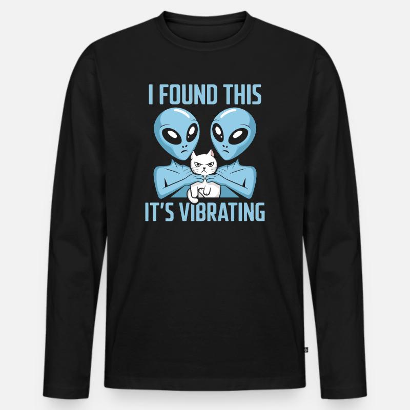 Außerirdische Katze Entdeckung - Männer Premium Bio Langarmshirt - Schwarz