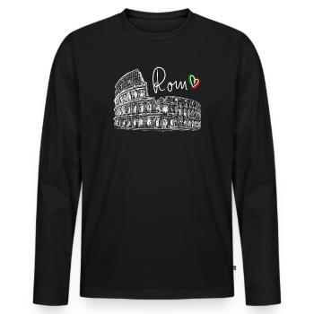 Colisée Rome dessiné à la main blanc sur noir - T-shirt manches longues Premium bio Homme - noir - Devant - Nico (187cm)