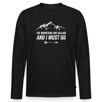 Mountains Are Calling and I Must Go - Men's Premium Organic Long Sleeve Shirt - black - Front - Nico (187cm)