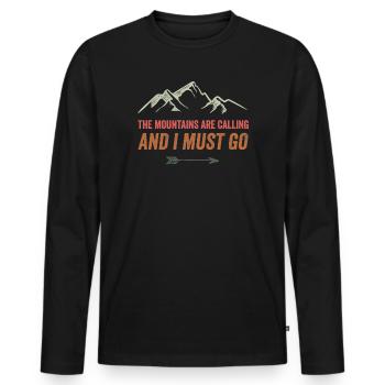 Mountains Are Calling and I Must Go - Men's Premium Organic Long Sleeve Shirt - black - Front - Nico (187cm)
