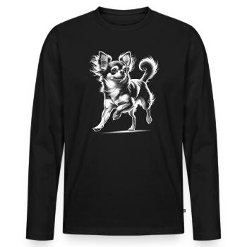 Süßer verspielter Langhaar Chihuahua als Porträt - Männer Premium Bio Langarmshirt - Schwarz - Vorne - Nico (187cm)