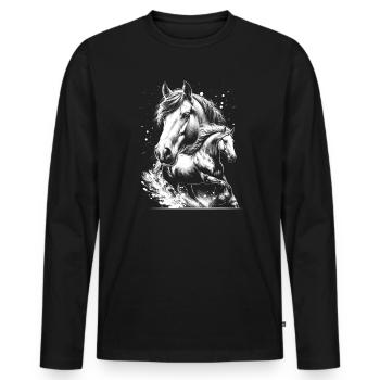Weißes Pferd im Galopp als cooles Porträt - Männer Premium Bio Langarmshirt - Schwarz - Vorne - Nico (187cm)
