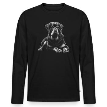 Reclining Rottweiler Photorealistic Drawing Style - Men's Premium Organic Long Sleeve Shirt - black - Front - Nico (187cm)