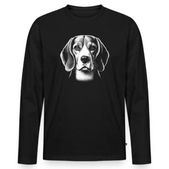 Cute Beagle Head in Realistic Drawing Style - Men's Premium Organic Long Sleeve Shirt - black - Front - Nico (187cm)