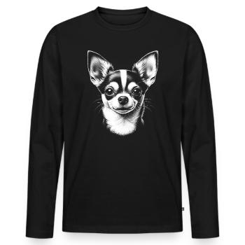 Chihuahua Kopf im schwarz weiß Zeichenstil - Männer Premium Bio Langarmshirt - Schwarz - Vorne - Nico (187cm)