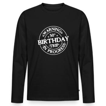 Avertissement 50e anniversaire Voyage en cours - T-shirt manches longues Premium bio Homme - noir - Devant - Nico (187cm)