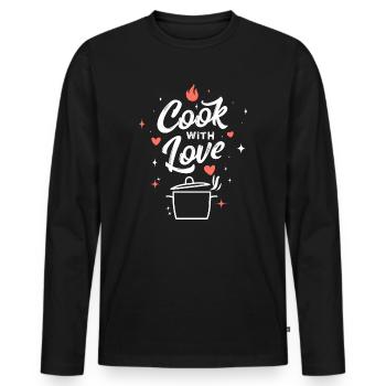Kochen mit Liebe - Männer Premium Bio Langarmshirt - Schwarz - Vorne - Nico (187cm)