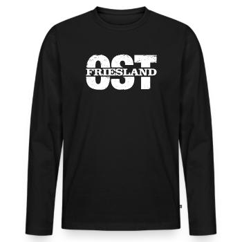 Cooler Ost Friesland (Ostfriesland) Schriftzug - Männer Premium Bio Langarmshirt - Schwarz - Vorne - Nico (187cm)