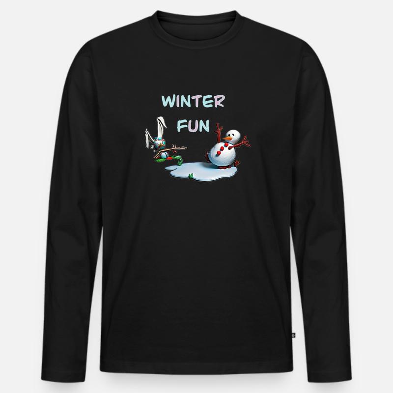 Winterspaß: Hase und Schneemann - Männer Premium Bio Langarmshirt - Schwarz