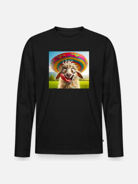 Sheep with Sombrero - Men's Premium Organic Long Sleeve Shirt - black