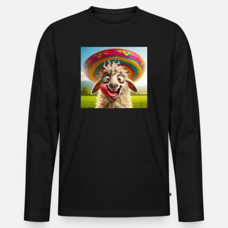 Schaf mit Sombrero - Männer Premium Bio Langarmshirt - Schwarz
