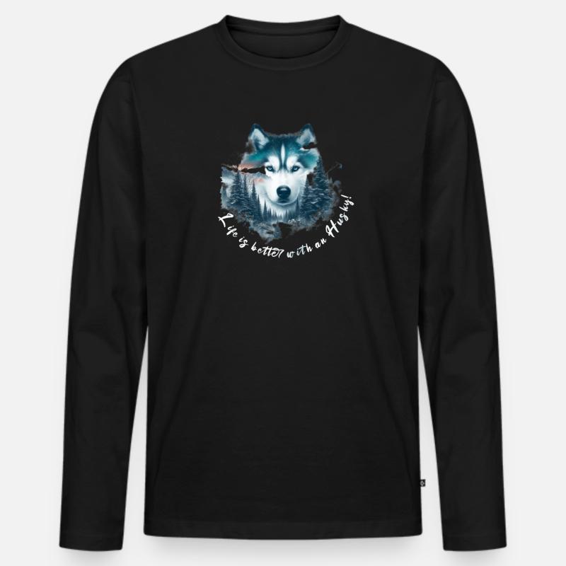 Schlittenhund - Männer Premium Bio Langarmshirt - Schwarz