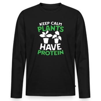 Keep calm plants have protein - Männer Premium Bio Langarmshirt - Schwarz - Vorne - Nico (187cm)
