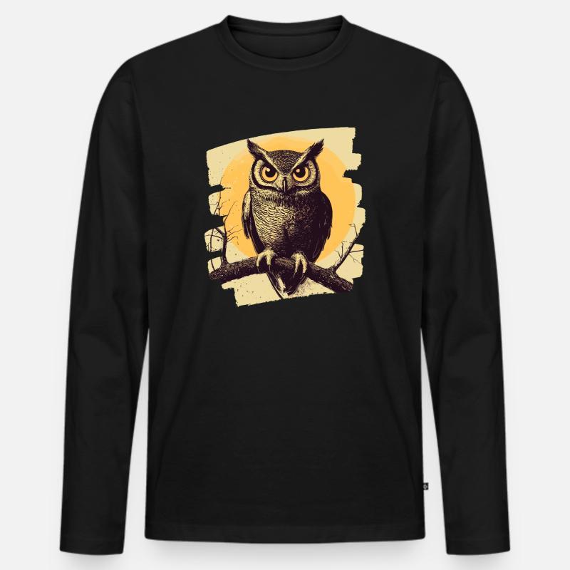 Eule - Männer Premium Bio Langarmshirt - Schwarz