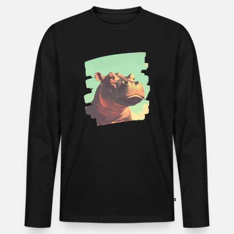 Nilpferd Retro - Männer Premium Bio Langarmshirt - Schwarz