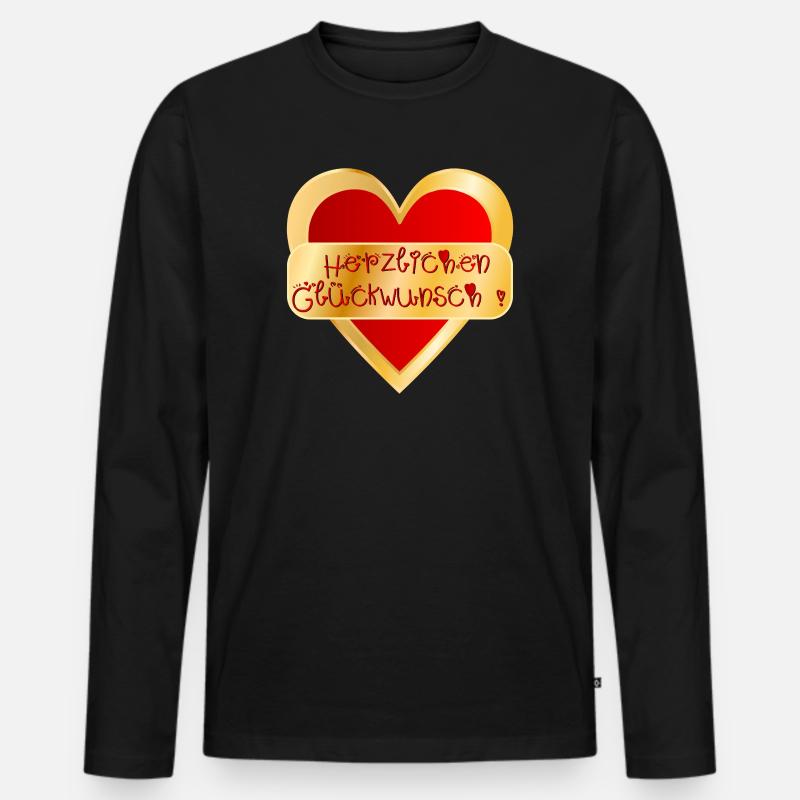 HERZ HERZLICHEN GLÜCKWUNSCH - Männer Premium Bio Langarmshirt - Schwarz