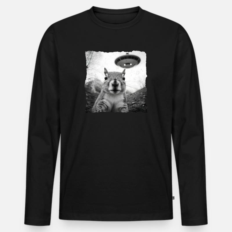 Alien Eichhörnchen Begegnung – Lustiges Sci-Fi - Männer Premium Bio Langarmshirt - Schwarz