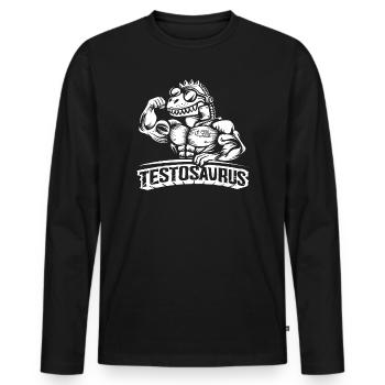 Testosaurus – The Muscular Cybersaurus - Men's Premium Organic Long Sleeve Shirt - black - Front - Nico (187cm)