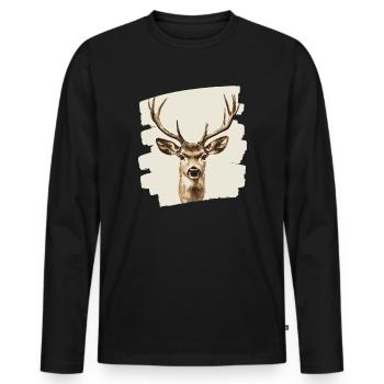 Cerf avec bois - T-shirt manches longues Premium bio Homme - noir - Devant - Nico (187cm)