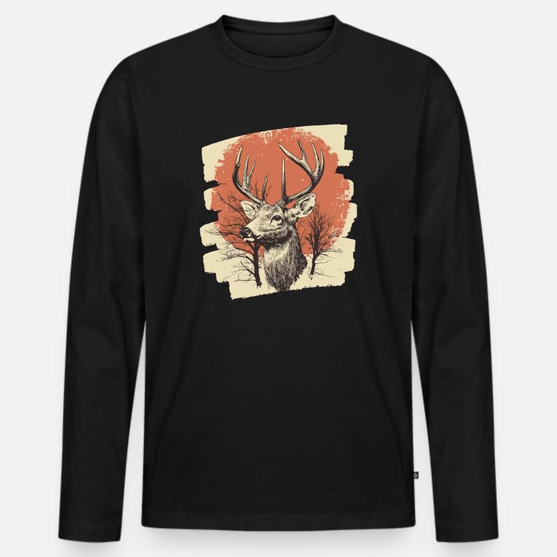 Hirsch mit Geweih - Männer Premium Bio Langarmshirt - Schwarz