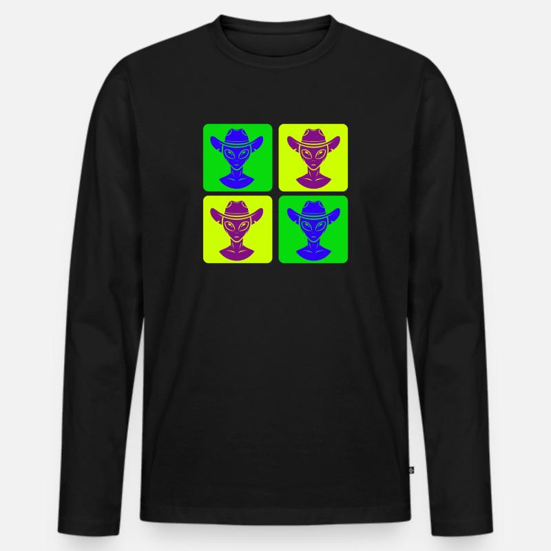 Alien Cowboy Pop-Art Design - Männer Premium Bio Langarmshirt - Schwarz
