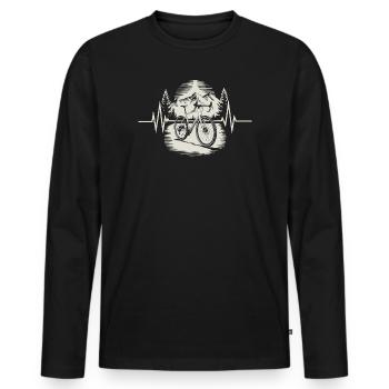 Gravelbike Herzschlag | Abenteuer Natur - Männer Premium Bio Langarmshirt - Schwarz - Vorne - Nico (187cm)