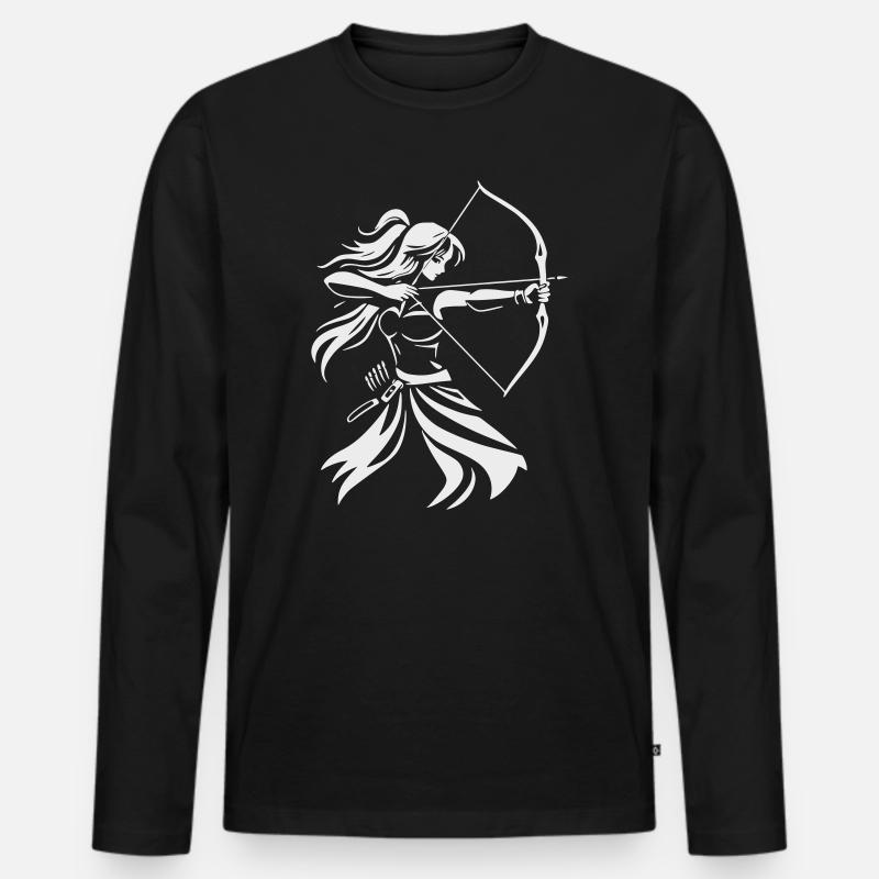 Bogenschütze-Silhouette mit Bogen - Männer Premium Bio Langarmshirt - Schwarz