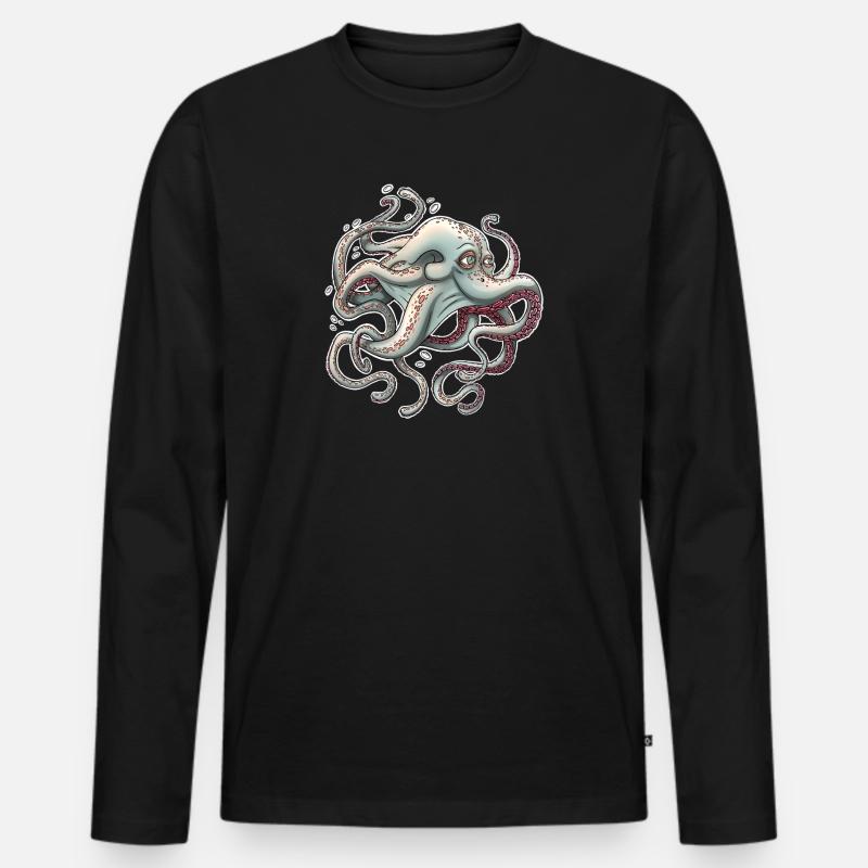 Whimsical Octopus with Dreamy Expression - Men's Premium Organic Long Sleeve Shirt - black