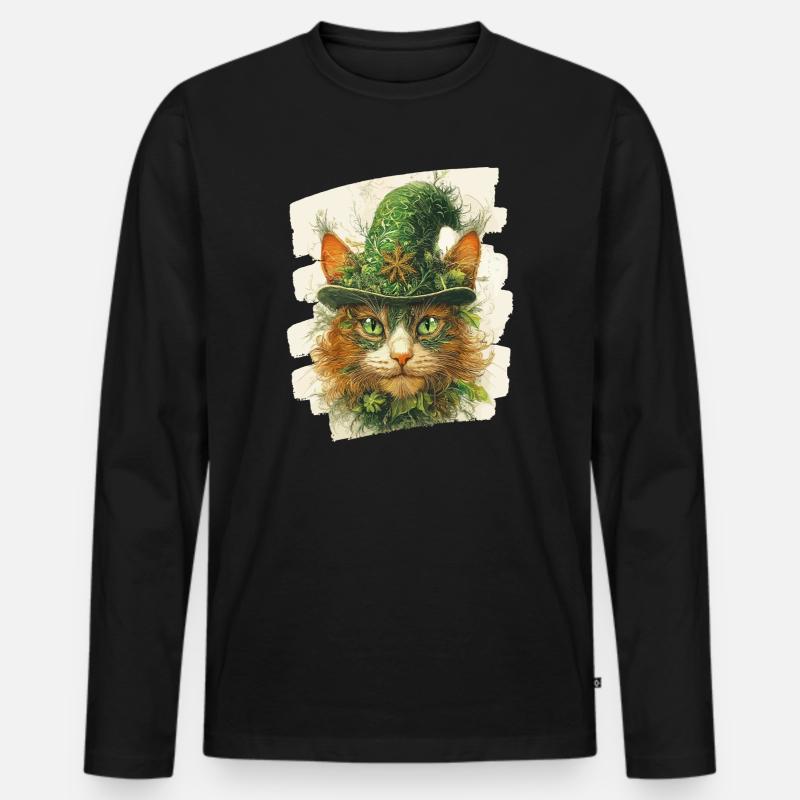 St Patricks day Katze - Männer Premium Bio Langarmshirt - Schwarz