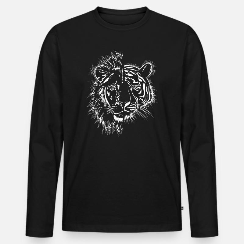 halb Löwe halb Tiger - Männer Premium Bio Langarmshirt - Schwarz
